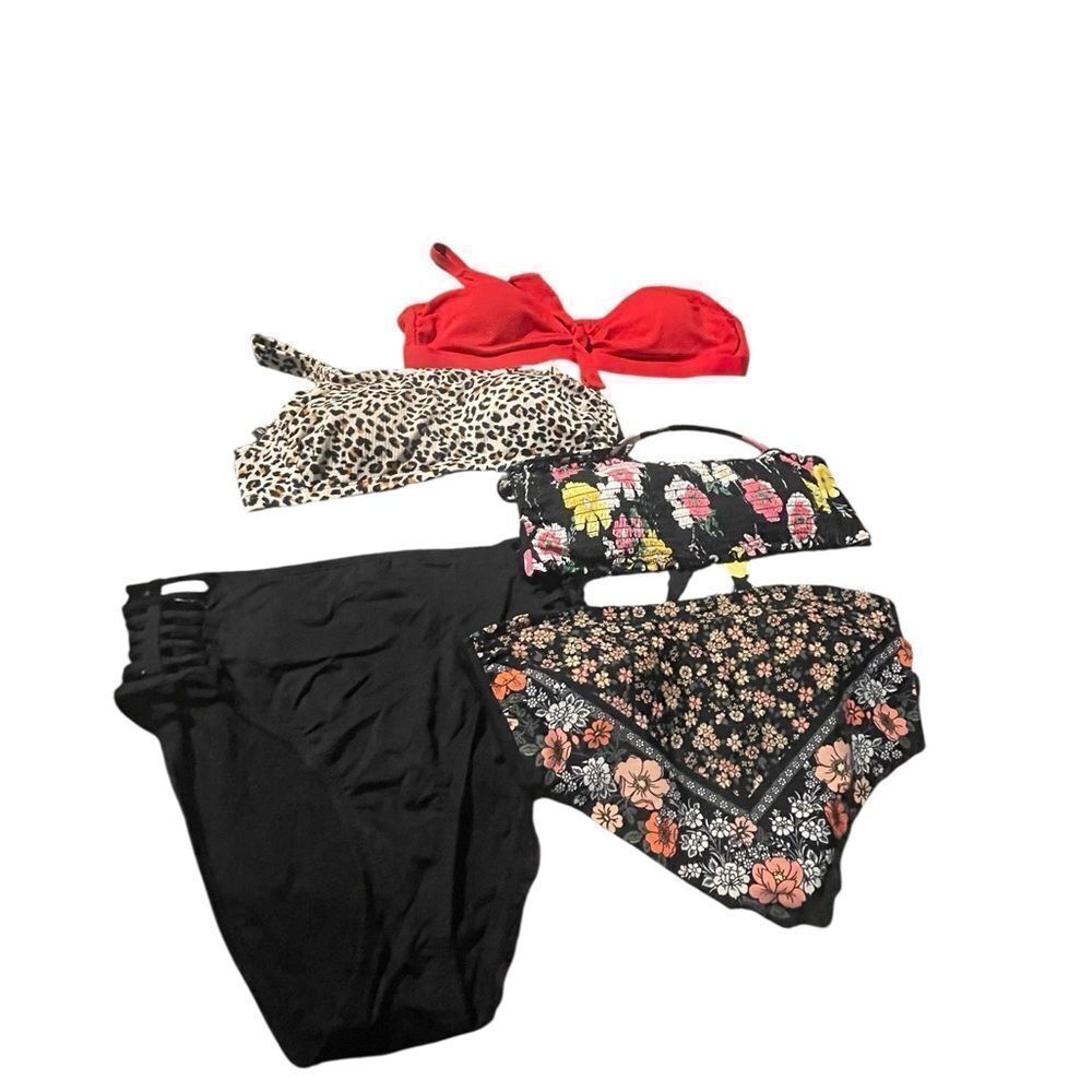 Exhilaration size large Red and Black Women's Swimwear Set 5 pieces